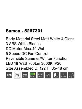 NOVA LUCE stropní ventilátor se světlem SAMOA tělo z oceli matná černá a sklo 3ABS černé listy LED 18W 3000K 5267301