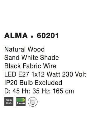 NOVA LUCE stojací lampa ALMA přírodní dřevo bílé stínidlo černý kabel E27 1x12W bez žárovky 60201