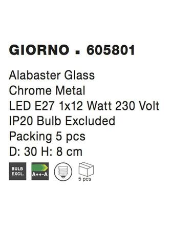 NOVA LUCE stropní svítidlo GIORNO alabastrové sklo chromovaný kov E27 1x12W 605801