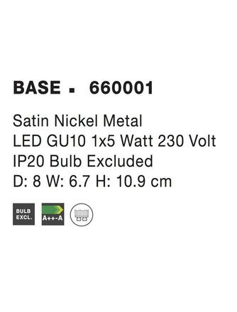 NOVA LUCE bodové svítidlo BASE nikl satén kov GU10 1x5W IP20 bez žárovky 660001