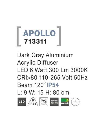 NOVA LUCE venkovní sloupkové svítidlo APOLLO tmavě šedý hliník akrylový difuzor LED 5W 3000K 110-265V 120st. IP54 713311