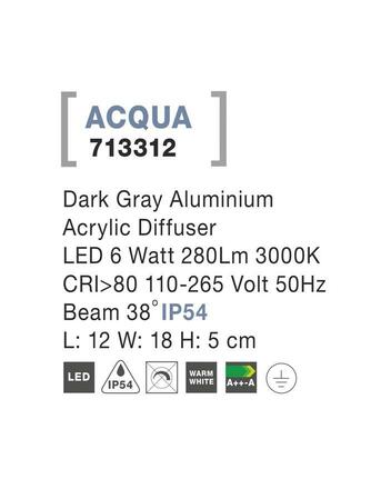 NOVA LUCE venkovní nástěnné svítidlo ACQUA tmavě šedý hliník akrylový difuzor LED 5W 3000K 110-265V 38st. IP54 713312