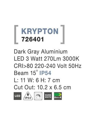 NOVA LUCE venkovní zapuštěné svítidlo do zdi KRYPTON tmavě šedý hliník LED 3W 3000K 220-240V 15st. IP54 726401