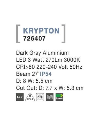 NOVA LUCE venkovní zapuštěné svítidlo do zdi KRYPTON tmavě šedý hliník LED 3W 3000K 220-240V 27st. IP54 726407