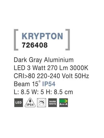 NOVA LUCE venkovní nástěnné svítidlo KRYPTON tmavě šedý hliník LED 3W 3000K 220-240V 15st. IP54 726408