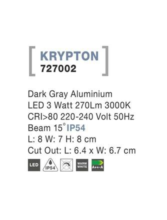 NOVA LUCE venkovní zapuštěné svítidlo do zdi KRYPTON tmavě šedý hliník LED 3W 3000K 220-240V 15st. IP54 727002