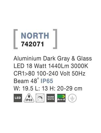 NOVA LUCE venkovní reflektor NORTH hliník tmavě šedá a sklo LED 18W 3000K 100-240V 48st. IP65 742071