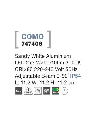 NOVA LUCE venkovní nástěnné svítidlo COMO bílý hliník LED 2x3W 3000K 220-240V nastavitelný úhel 0-90st. IP54 747406
