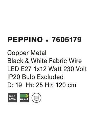 NOVA LUCE závěsné svítidlo PEPPINO matná měď černý a bílý kabel E27 1x12W 7605179