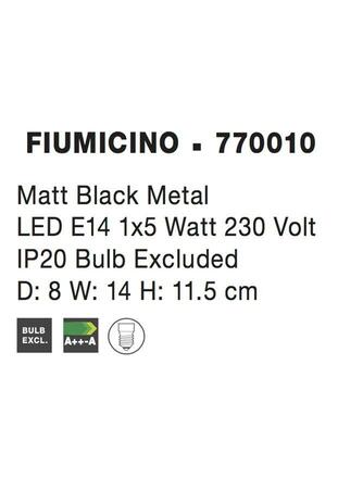 NOVA LUCE bodové svítidlo FIUMICINO matný černý kov E14 1x5W 230V IP20 bez žárovky 770010