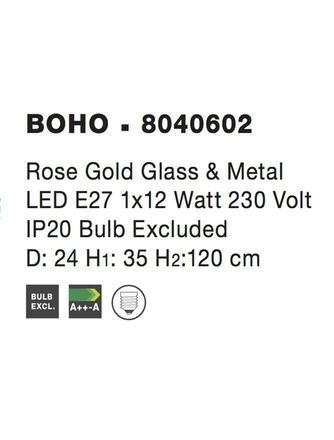 NOVA LUCE závěsné svítidlo BOHO růžově zlaté sklo a kov E27 1x12W 230V IP20 bez žárovky 8040602