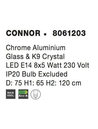 NOVA LUCE závěsné svítidlo CONNOR chromovaný hliník sklo a K9 křišťál E14 8x5W IP20 bez žárovky 8061203