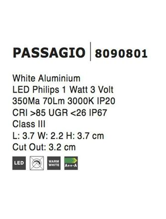 NOVA LUCE venkovní zapuštěné svítidlo do zdi PASSAGGIO bílý hliník LED 1W 3000K 3V IP54 délka kabelu 1.80m použijte driver 9020170 8090801