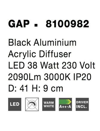 Nova Luce Moderní úzké stropní LED svítidlo Gap v bílé a černé barvě - 38 W LED, 2090 lm, pr. 410 x 90 mm, černá NV 8100982