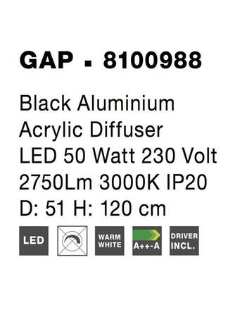Nova Luce Decentní závěsné LED svítidlo Gap v bílé a černé barvě - pr. 510 x 70 x 1130 mm, černá NV 8100988