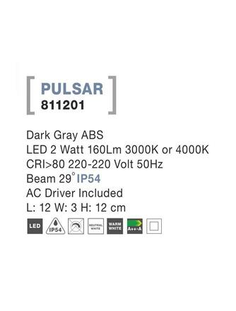 NOVA LUCE venkovní nástěnné svítidlo PULSAR tmavě šedý ABS LED 2W 3000K 220-220V 29st. IP54 811201