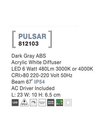 NOVA LUCE venkovní nástěnné svítidlo PULSAR tmavě šedý ABS akrylový bílý difuzor LED 6W 3000K nebo 4000K 220-220V 67st. IP54 812103