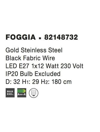 NOVA LUCE závěsné svítidlo FOGGIA zlatá nerez ocel černý kabel E27 1x12W IP20 bez žárovky 82148732