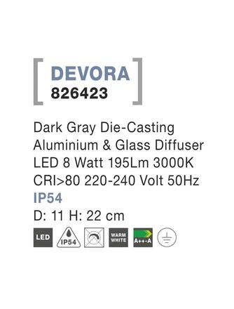 NOVA LUCE venkovní sloupkové svítidlo DEVORA tmavě šedý hliník a skleněný difuzor LED 8W 3000K 220-240V IP54 826423