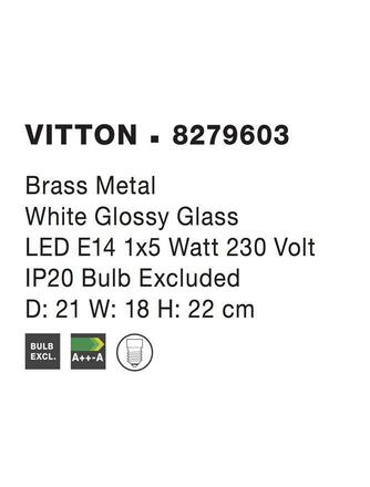 NOVA LUCE nástěnné svítidlo VITTON mosazný kov bílé lesklé sklo E14 1x5W 230V IP20 bez žárovky 8279603