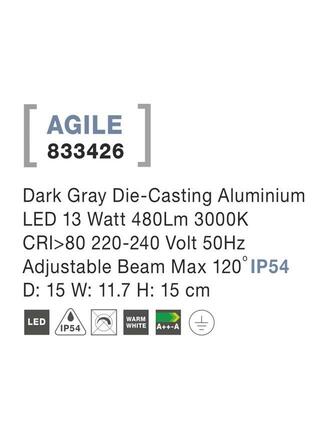 NOVA LUCE venkovní nástěnné svítidlo AGILE tmavě šedý hliník LED 13W 3000K 220-240V nastavitelný úhel max 120st. IP54 833426
