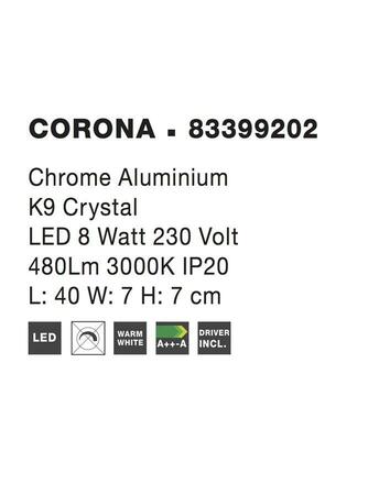 NOVA LUCE nástěnné svítidlo CORONA chromovaný hliník K9 křišťál LED 8W 230V 3000K IP20 83399202