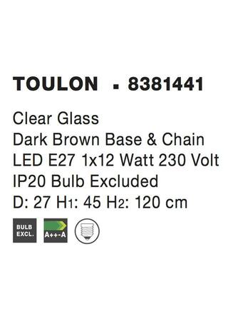 NOVA LUCE závěsné svítidlo TOULON čiré sklo tmavě hnědá základna a řetěz E27 1x12W IP20 bez žárovky 8381441
