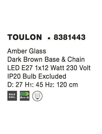 NOVA LUCE závěsné svítidlo TOULON jantarové sklo tmavě hnědá základna a řetěz E27 1x12W IP20 bez žárovky 8381443