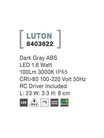 NOVA LUCE venkovní nástěnné svítidlo LUTON tmavě šedý ABS LED 1.6W 3000K IP65 100-220V vč. driveru 8403622