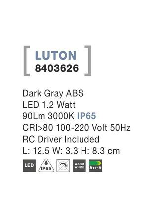 NOVA LUCE venkovní nástěnné svítidlo LUTON tmavě šedý ABS LED 1.2W 3000K IP65 100-220V vč. driveru 8403626