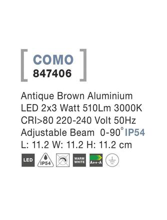 NOVA LUCE venkovní nástěnné svítidlo COMO antický hnědý hliník LED 2x3W 3000K 220-240V nastavitelný úhel 0-90st. IP54 847406