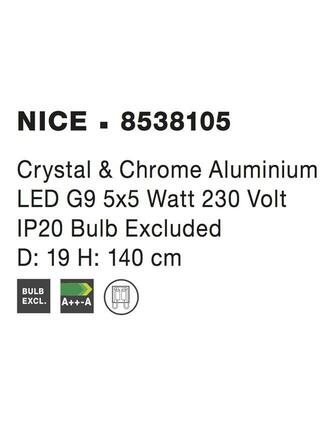 NOVA LUCE závěsné svítidlo NICE čirý křišťál a chromovaný hliník G9 5x5W 230V IP20 bez žárovky 8538105