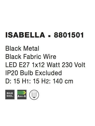 NOVA LUCE závěsné svítidlo ISABELLA ocel černá a černý kabel, E27 1x12W 8801501