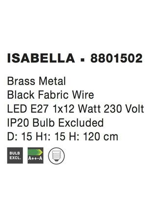 NOVA LUCE závěsné svítidlo ISABELLA ocel mosaz zlatá a černý kabel, E27 1x12W 8801502