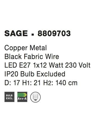 NOVA LUCE závěsné svítidlo SAGE kov, růžová zlatá a černý kabel, E27 1x12W 8809703