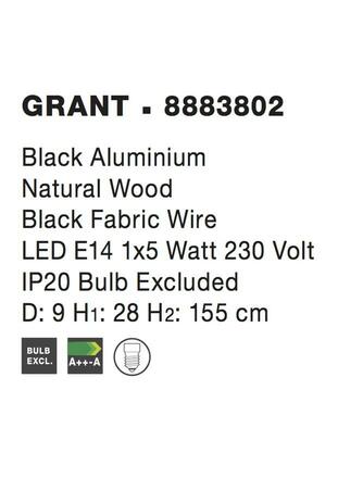 NOVA LUCE závěsné svítidlo GRANT černý hliník přírodní dřevo černý kabel E14 1x5W IP20 bez žárovky 8883802