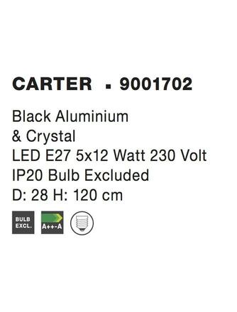 NOVA LUCE závěsné svítidlo CARTER černý hliník a křišťál E27 5x12W 230V IP20 bez žárovky 9001702