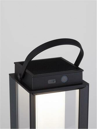 NOVA LUCE venkovní stolní lampa VERHAAL černý hliník a čiré sklo LED 2W 3000K 3,7V 360st. IP54 solární / USB kabel / vypínač na těle 9002862