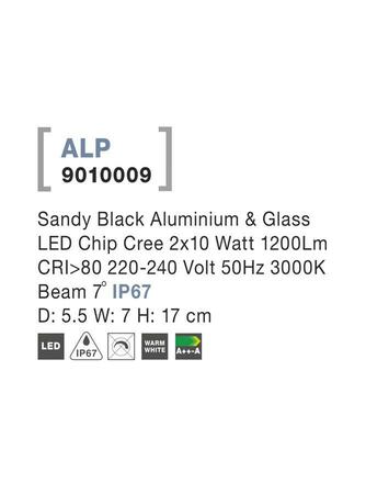 NOVA LUCE venkovní nástěnné svítidlo ALP černý hliník a sklo LED Chip Cree 10W 220-240V 3000K 7st. IP65 9010009