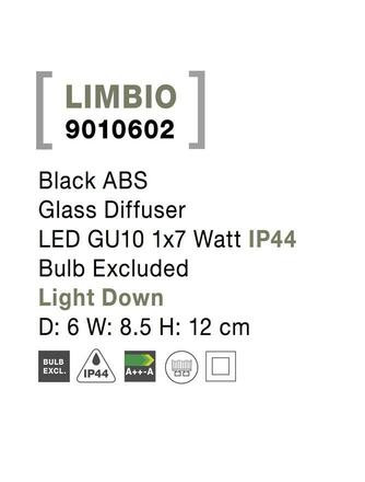 NOVA LUCE venkovní nástěnné svítidlo LIMBIO černý ABS skleněný difuzor GU10 1x7W bez žárovky IP44 světlo dolů 9010602