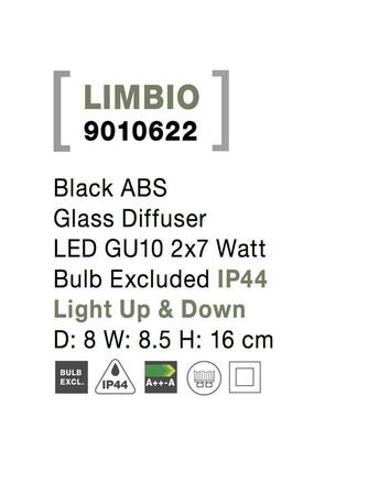 NOVA LUCE venkovní nástěnné svítidlo LIMBIO černý ABS skleněný difuzor GU10 2x7W bez žárovky IP44 světlo nahoru a dolů 9010622