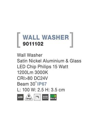 NOVA LUCE WALL WASHER nikl satén hliník a sklo LED Chip Philips 15W 3000K DC24V 30st. IP67 9011102