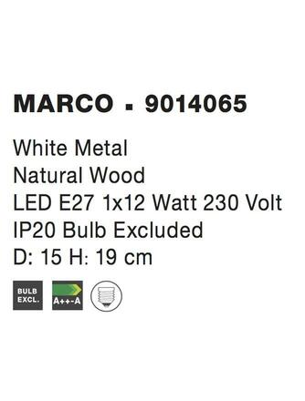 NOVA LUCE stolní lampa MARCO bílý kov přírodní dřevo E27 1x12W 230V IP20 bez žárovky 9014065