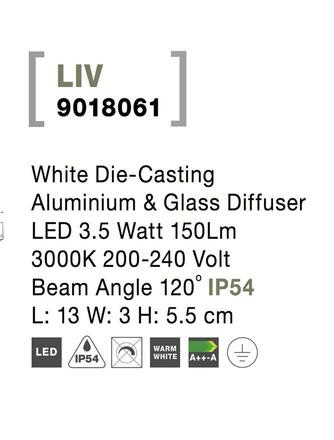 NOVA LUCE venkovní nástěnné svítidlo LIV bílý litý hliník a skleněný difuzor LED 3.5W 3000K 200-240V 120st. IP54 9018061