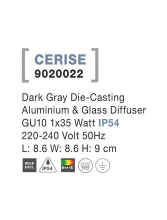 NOVA LUCE venkovní stropní svítidlo CERISE tmavě šedý hliník a skleněný difuzor GU10 1x7W IP54 220-240V bez žárovky 9020022