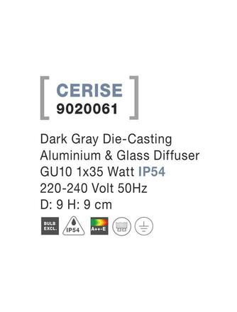 NOVA LUCE venkovní stropní svítidlo CERISE tmavě šedý hliník a skleněný difuzor GU10 1x7W IP54 220-240V bez žárovky 9020061