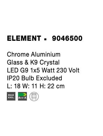 NOVA LUCE nástěnné svítidlo ELEMENT chromovaný hliník sklo a K9 křišťál G9 1x5W 230V IP20 bez žárovky 9046500