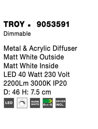 NOVA LUCE stropní svítidlo TROY kov a akrylový difuzor matná bílá LED 40W 230V 3000K IP20 stmívatelné 9053591