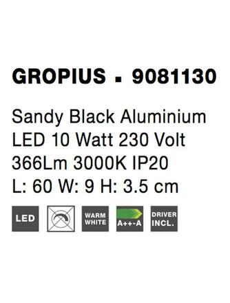 NOVA LUCE nástěnné svítidlo GROPIUS černý hliník LED 10W 230V 3000K IP20 9081130