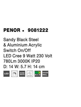 NOVA LUCE bodové svítidlo PENOR černá ocel a hliník akryl vypínač na těle LED Cree 9W 230V 3000K IP20 9081222